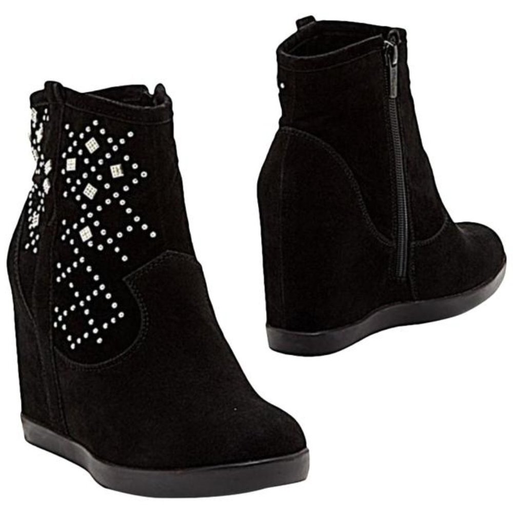 Studded Silver Black Western Kirby Embellished Wedge Boots Size 10 NEW NIB $79